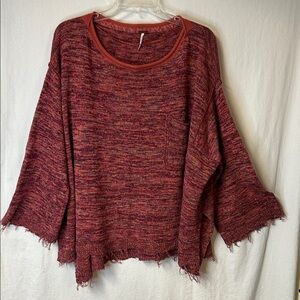 Free People Women's Sweater Size L Varigated Red/Orange Raw Edge Oversized